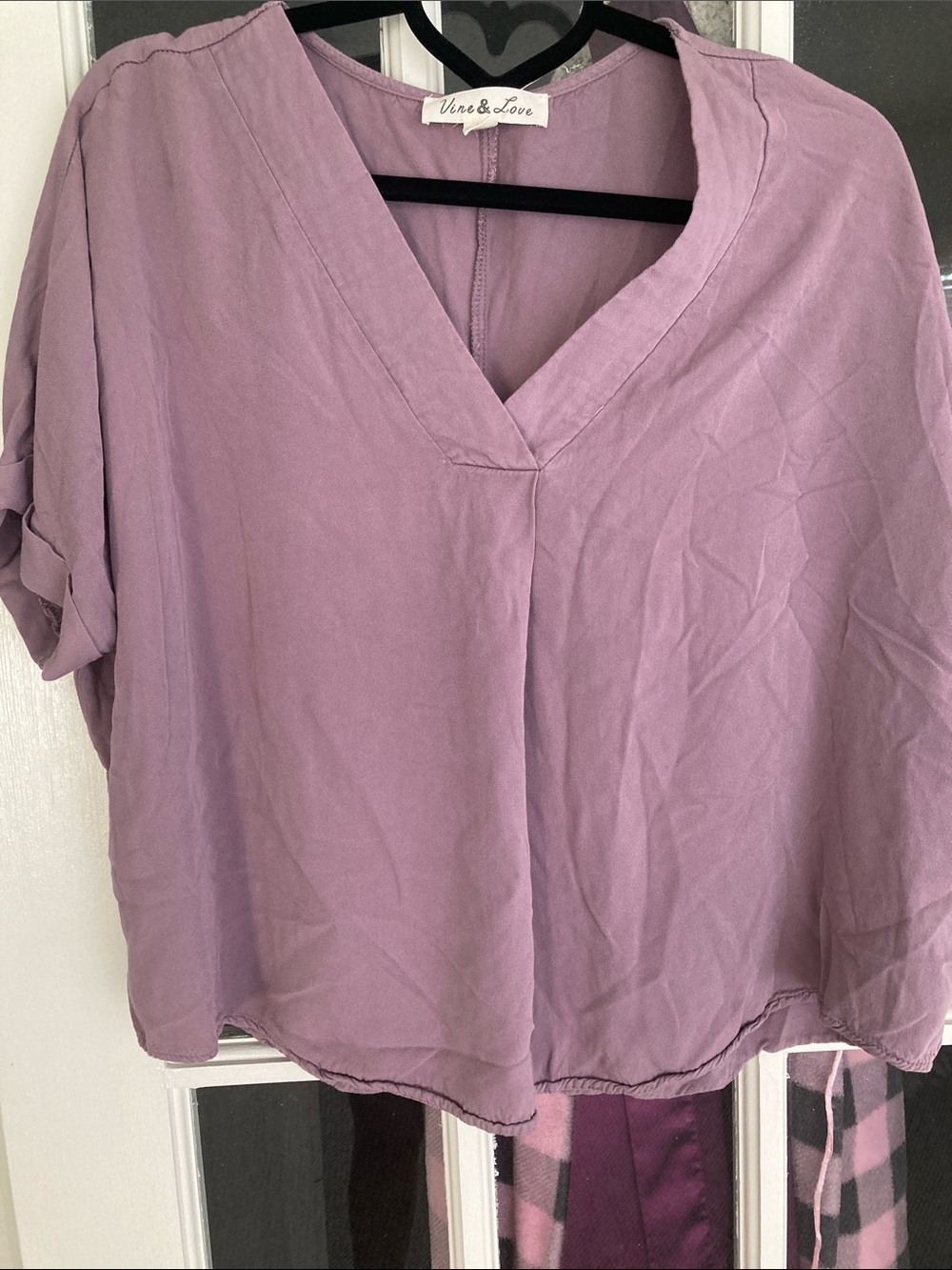 Vine & Love Lavender V-Neck Short Sleeve Blouse